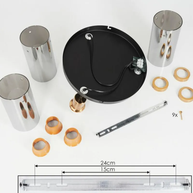 Suspension Verre Fumé-hofstein Plafonnier Vaurois Laiton, Noir, 3 lumières