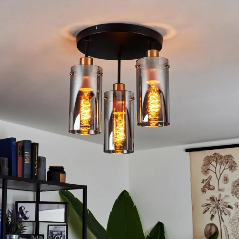 Suspension Verre Fumé-hofstein Plafonnier Vaurois Laiton, Noir, 3 lumières