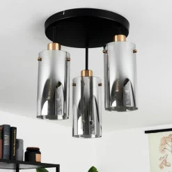 Suspension Verre Fumé-hofstein Plafonnier Vaurois Laiton, Noir, 3 lumières