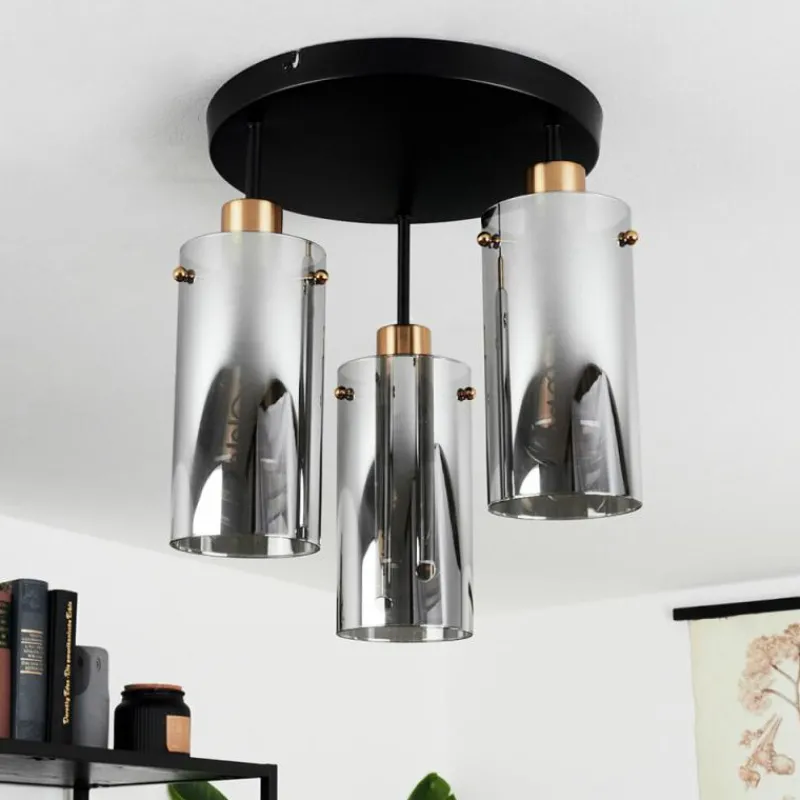 Suspension Verre Fumé-hofstein Plafonnier Vaurois Laiton, Noir, 3 lumières