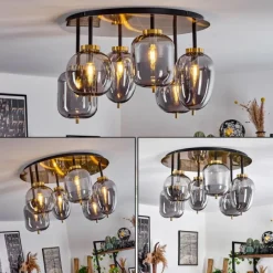 Suspension Verre Fumé-hofstein Plafonnier Verbania Laiton, 6 lumières