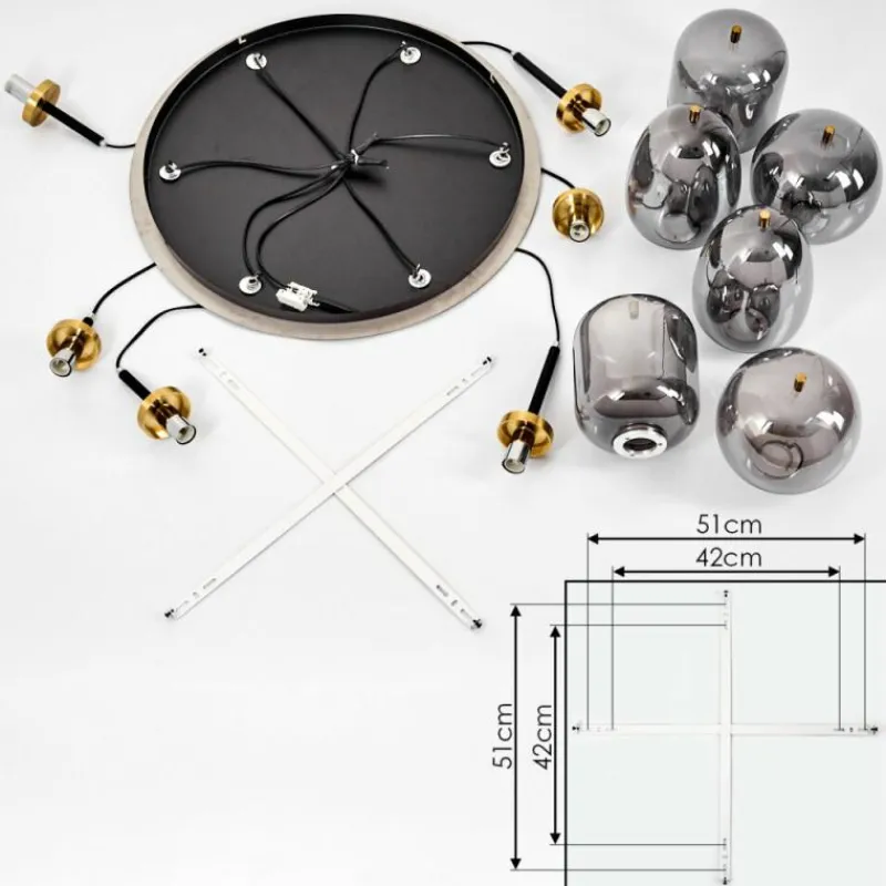 Suspension Verre Fumé-hofstein Plafonnier Verbania Laiton, 6 lumières