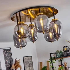 Suspension Verre Fumé-hofstein Plafonnier Verbania Laiton, 6 lumières