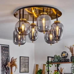 Suspension Verre Fumé-hofstein Plafonnier Verbania Laiton, 6 lumières
