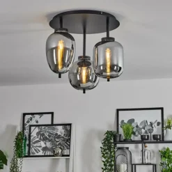 Suspension Verre Fumé-hofstein Plafonnier Verbania Noir, 3 lumières