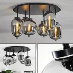 Suspension Verre Fumé-hofstein Plafonnier Verbania Noir, 6 lumières