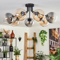 hofstein Plafonnier - Verre 10 cm, 12 cm, 15 cm Gastor Ambre, Fumé, 7 lumières