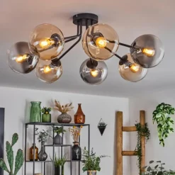 hofstein Plafonnier - Verre 10 cm, 12 cm, 15 cm Gastor Ambre, Fumé, 7 lumières