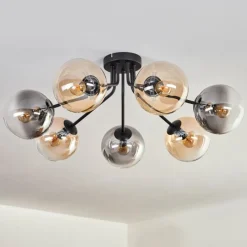 hofstein Plafonnier - Verre 10 cm, 12 cm, 15 cm Gastor Ambre, Fumé, 7 lumières