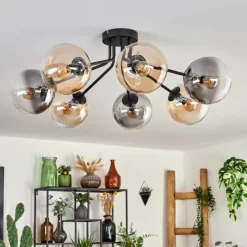 hofstein Plafonnier - Verre 10 cm, 12 cm, 15 cm Gastor Ambre, Fumé, 7 lumières