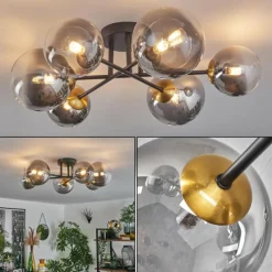 Lampes Dorées-hofstein Plafonnier - Verre 12 cm, 15 cm Chehalis Or, Noir, 6 lumières