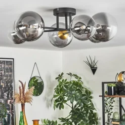 Lampes Dorées-hofstein Plafonnier - Verre 12 cm, 15 cm Chehalis Or, Noir, 6 lumières