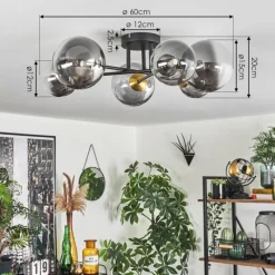 Lampes Dorées-hofstein Plafonnier - Verre 12 cm, 15 cm Chehalis Or, Noir, 6 lumières