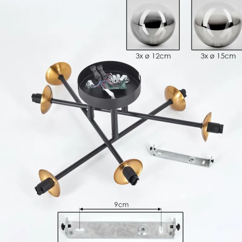Lampes Dorées-hofstein Plafonnier - Verre 12 cm, 15 cm Chehalis Or, Noir, 6 lumières