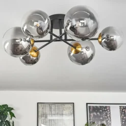 Lampes Dorées-hofstein Plafonnier - Verre 12 cm, 15 cm Chehalis Or, Noir, 6 lumières