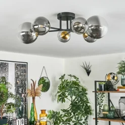 Lampes Dorées-hofstein Plafonnier - Verre 10 cm, 12 cm, 15 cm Chehalis Or, Noir, 6 lumières