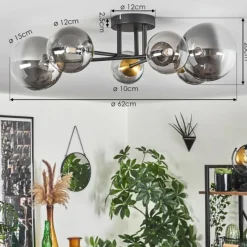 Lampes Dorées-hofstein Plafonnier - Verre 10 cm, 12 cm, 15 cm Chehalis Or, Noir, 6 lumières