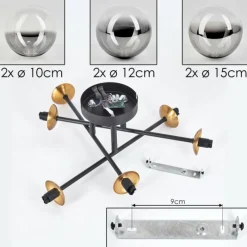 Lampes Dorées-hofstein Plafonnier - Verre 10 cm, 12 cm, 15 cm Chehalis Or, Noir, 6 lumières