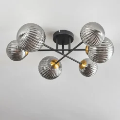 Lampes Dorées-hofstein Plafonnier - Verre 10 cm, 12 cm, 15 cm Chehalis Or, Noir, 6 lumières