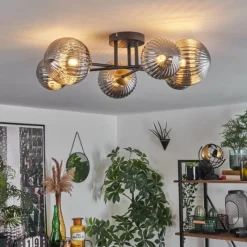 Lampes Dorées-hofstein Plafonnier - Verre 10 cm, 12 cm, 15 cm Chehalis Or, Noir, 6 lumières