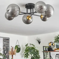 Lampes Dorées-hofstein Plafonnier - Verre 10 cm, 12 cm, 15 cm Chehalis Or, Noir, 6 lumières