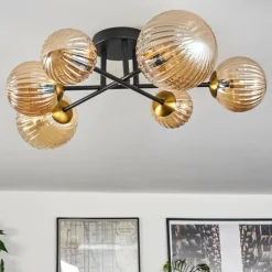 Lampes Dorées-hofstein Plafonnier - Verre 10 cm, 12 cm, 15 cm Chehalis Or, Noir, 6 lumières
