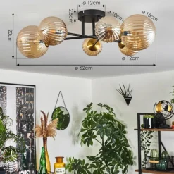 Lampes Dorées-hofstein Plafonnier - Verre 10 cm, 12 cm, 15 cm Chehalis Or, Noir, 6 lumières