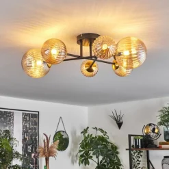 Lampes Dorées-hofstein Plafonnier - Verre 10 cm, 12 cm, 15 cm Chehalis Or, Noir, 6 lumières