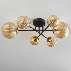 Lampes Dorées-hofstein Plafonnier - Verre 10 cm, 12 cm, 15 cm Chehalis Or, Noir, 6 lumières