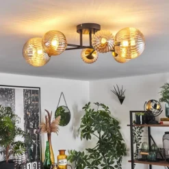 Lampes Dorées-hofstein Plafonnier - Verre 10 cm, 12 cm, 15 cm Chehalis Or, Noir, 6 lumières