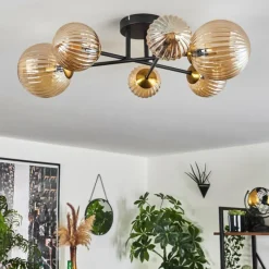 Lampes Dorées-hofstein Plafonnier - Verre 10 cm, 12 cm, 15 cm Chehalis Or, Noir, 6 lumières