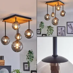 hofstein Plafonnier - Verre 10 cm, 12 cm, 15 cm Chehalis Écru, Noir, 5 lumières