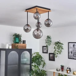 hofstein Plafonnier - Verre 10 cm, 12 cm, 15 cm Chehalis Écru, Noir, 5 lumières