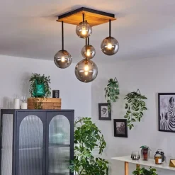 hofstein Plafonnier - Verre 10 cm, 12 cm, 15 cm Chehalis Écru, Noir, 5 lumières