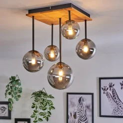 hofstein Plafonnier - Verre 10 cm, 12 cm, 15 cm Chehalis Écru, Noir, 5 lumières