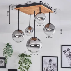 hofstein Plafonnier - Verre 10 cm, 12 cm, 15 cm Chehalis Écru, Noir, 5 lumières