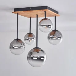 hofstein Plafonnier - Verre 10 cm, 12 cm, 15 cm Chehalis Écru, Noir, 5 lumières