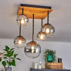 hofstein Plafonnier - Verre 10 cm, 12 cm, 15 cm Chehalis Écru, Noir, 5 lumières