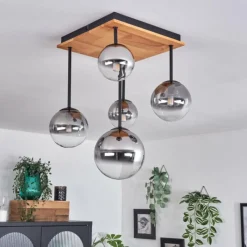 hofstein Plafonnier - Verre 10 cm, 12 cm, 15 cm Chehalis Écru, Noir, 5 lumières