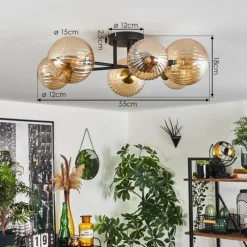 Lampes Dorées-hofstein Plafonnier - Verre 12 cm, 15 cm Chehalis Or, Noir, 6 lumières