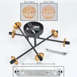 Lampes Dorées-hofstein Plafonnier - Verre 12 cm, 15 cm Chehalis Or, Noir, 6 lumières