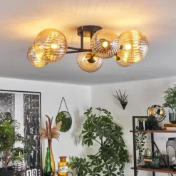 Lampes Dorées-hofstein Plafonnier - Verre 12 cm, 15 cm Chehalis Or, Noir, 6 lumières