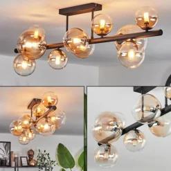 hofstein Plafonnier - Verre 10 cm, 12 cm, 15 cm Chehalis Ambre, Clair, 10 lumières