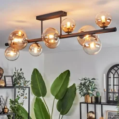 hofstein Plafonnier - Verre 10 cm, 12 cm, 15 cm Chehalis Ambre, Clair, 10 lumières