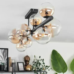 hofstein Plafonnier - Verre 10 cm, 12 cm, 15 cm Chehalis Ambre, Clair, 10 lumières