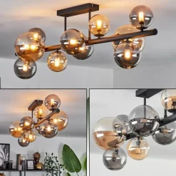 hofstein Plafonnier - Verre 10 cm, 12 cm, 15 cm Chehalis Ambre, Fumé, 10 lumières
