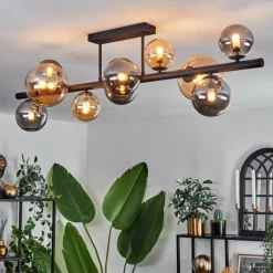 hofstein Plafonnier - Verre 10 cm, 12 cm, 15 cm Chehalis Ambre, Fumé, 10 lumières