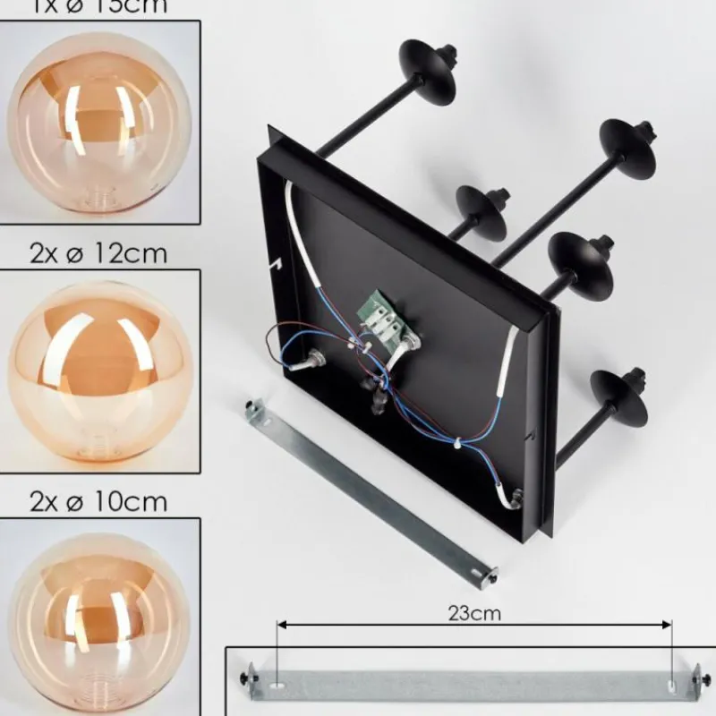 hofstein Plafonnier - Verre 10 cm, 12 cm, 15 cm Chehalis Ambre, 5 lumières