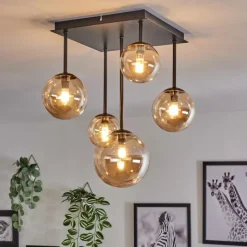 hofstein Plafonnier - Verre 10 cm, 12 cm, 15 cm Chehalis Ambre, 5 lumières