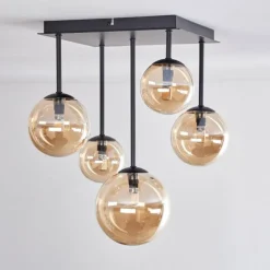 hofstein Plafonnier - Verre 10 cm, 12 cm, 15 cm Chehalis Ambre, 5 lumières